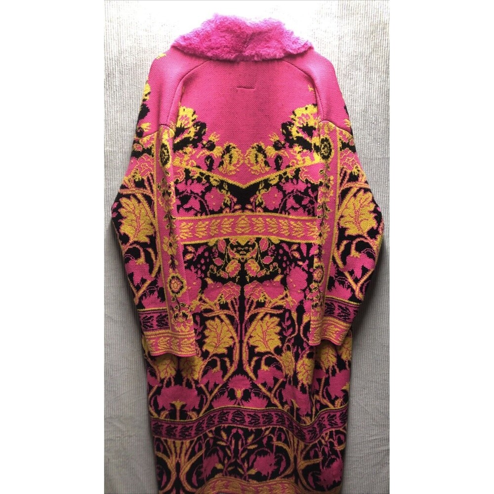 Vertigo Cardigan Sweater Size M Faux Fur Collar Pink Bright Pockets - Picture 12 of 16